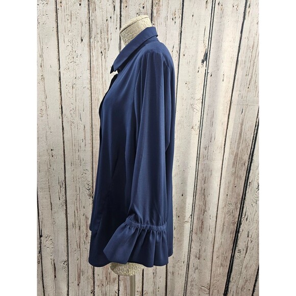 Gretchen Scott XXL Priss Blouse Chiffon Navy Blue Button Down Shirt Tunic Plus - Picture 4 of 7